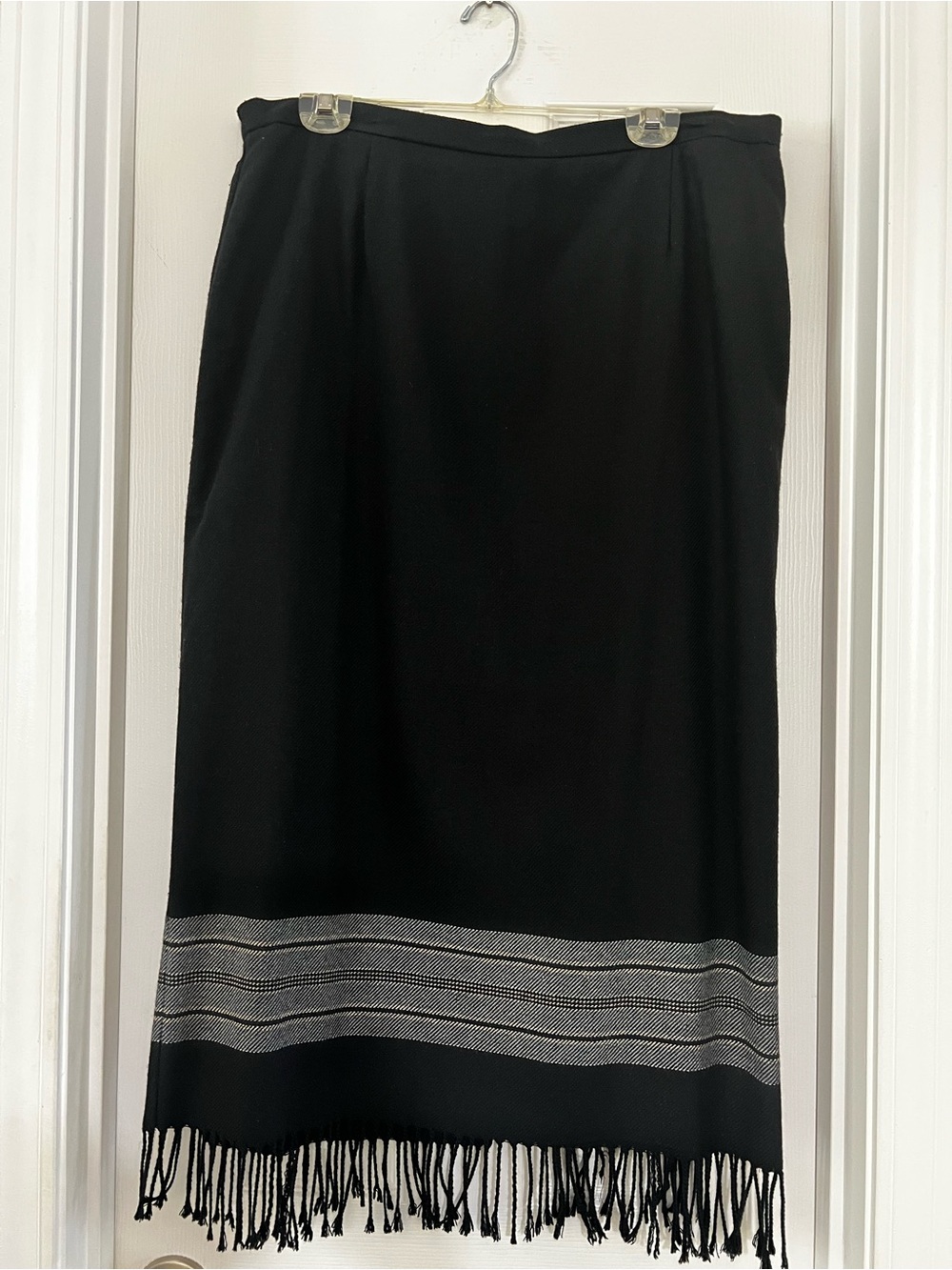Black, Knotted Fringe Hem Maxi-Southwestern-Boho, Blanket Style Skirt.